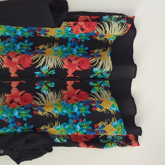 Roz & Ali Floral Sheer Button Down Tropical Blouse Woman 2X Black Blue - Picture 9 of 16